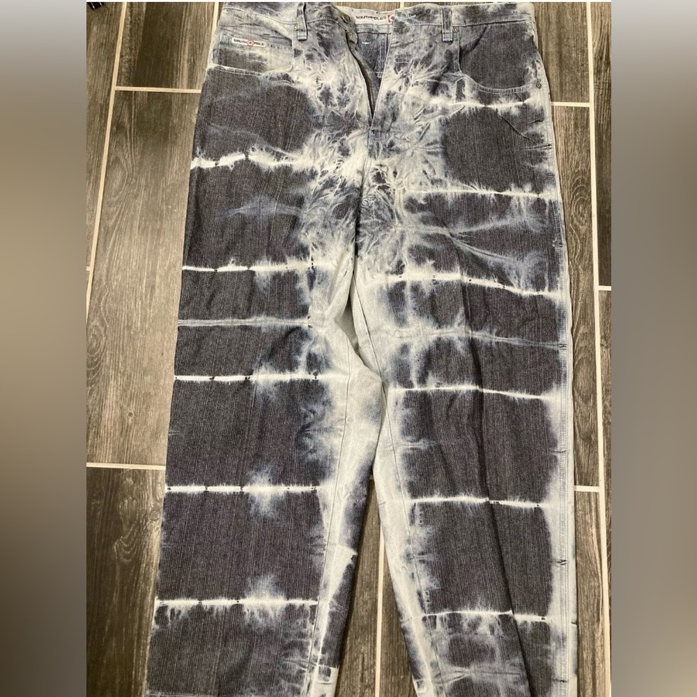 Vintage Southpole Y2K Baggy Wide Leg Skater Jeans Mens 38x29 Tie dye Rare PantsE